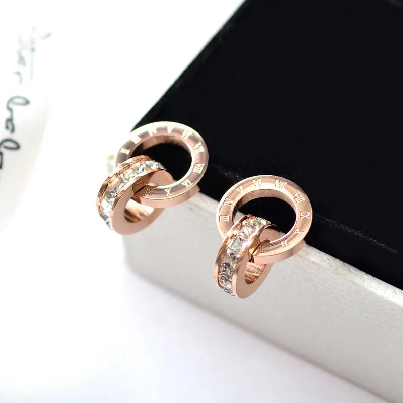 316 Stainless Steel Shine AAA CZ Diameter Roman Numeral Stud Earrings for Women High Quality Brand Jewelry