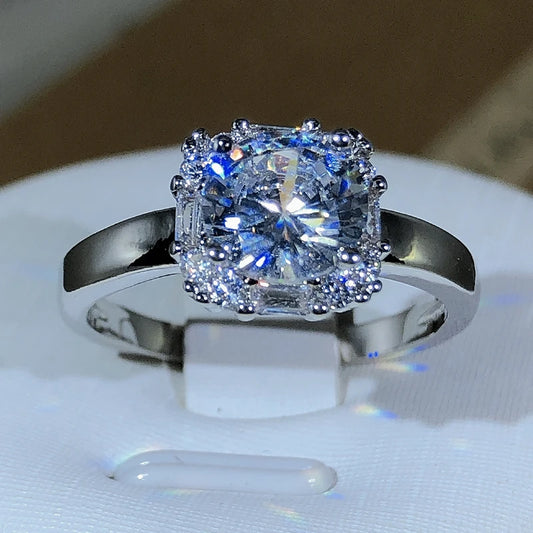 Original Four-Claw 925 Silver Color Wedding Rings for Women Square AAAAA Big White Zircon Engagement Rings Jewelry
