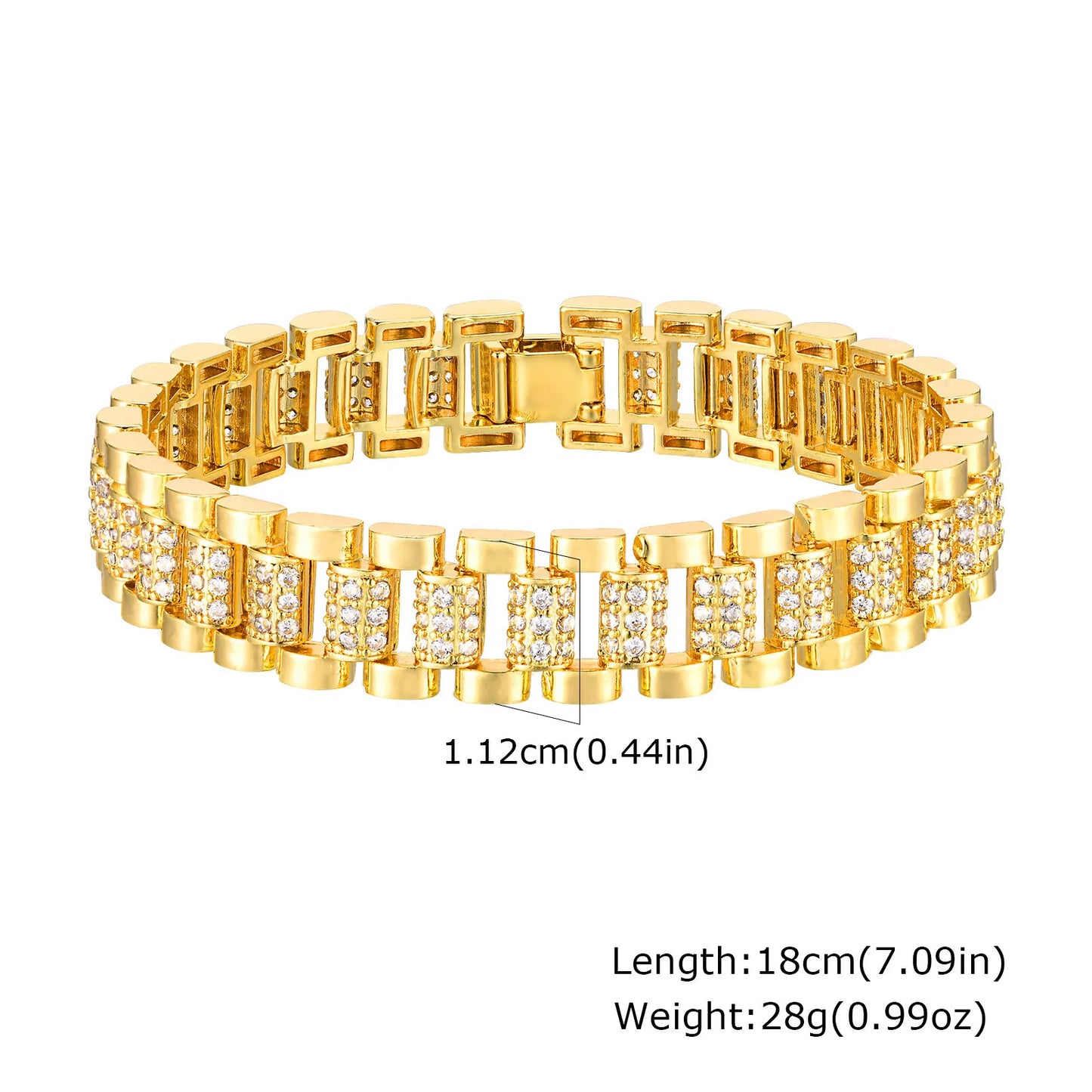 Paperclip Chain Bracelet 14K Gold Plated Cubic Zirconia Watch Strap Chunky Link Adjustable Stackable Jewelry for Women Girl Gift