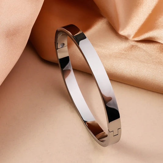 Hot Selling Women'S Simple Widened Glossy Fashionable Open Buckle Stainless Steel Bracelet, Vacuum Plated Non Fading