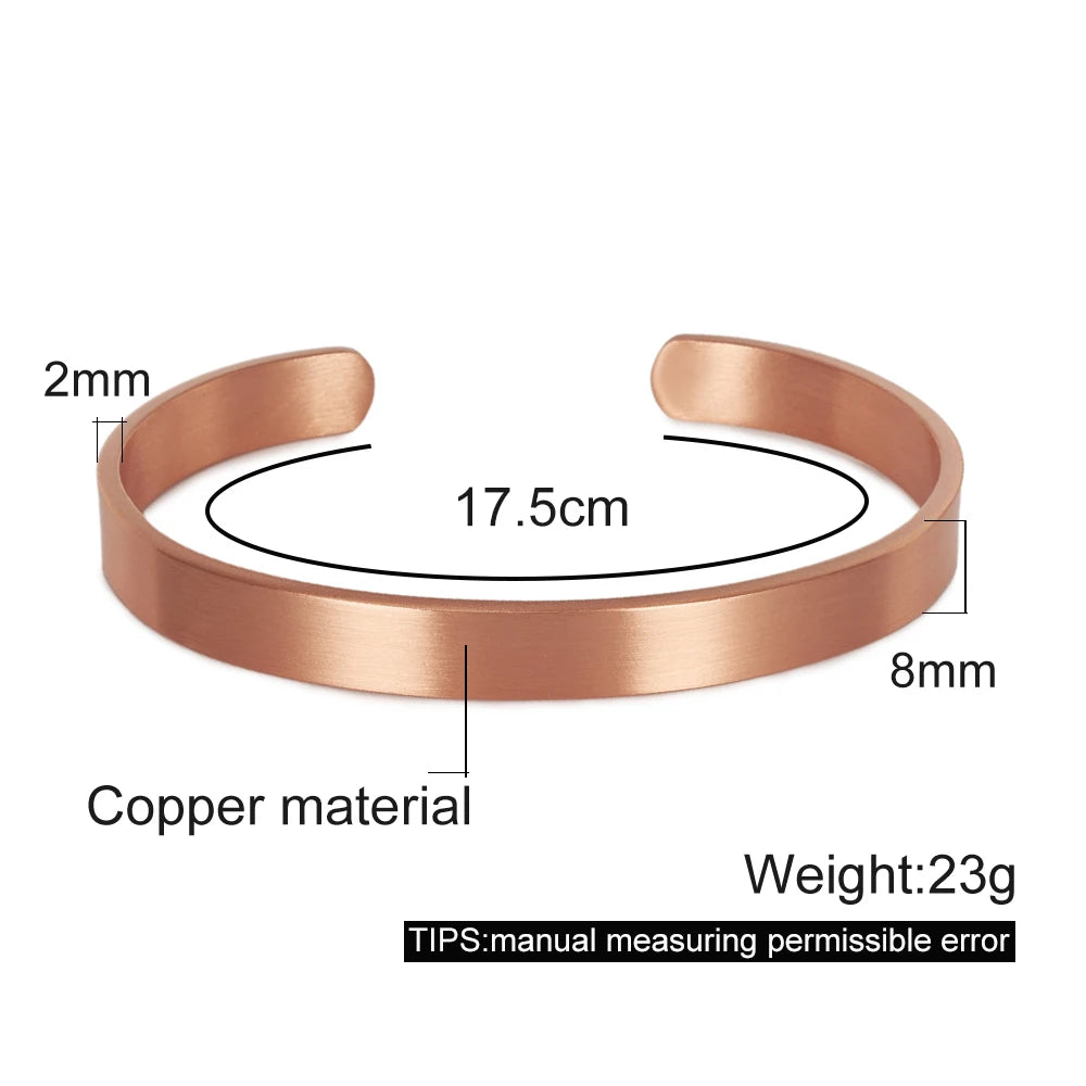 Pure Copper Bracelets for Women Men Unisex 8Mm Wide Adjustable Cuff Bangles Female Resizable Jewelry Soft Solid Copper