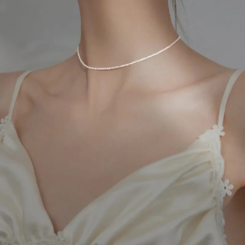 Popular 925 Sterling Silver Sparkling Clavicle Chain Choker Necklace for Women Fine Jewelry Wedding Party Birthday Gift