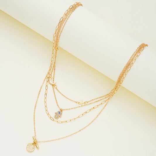 Bohemian Gold Color Multiler Handmade Chain Vintage Fashion Crystal Pendant Necklaces Sets Jewelry for Women Accessories