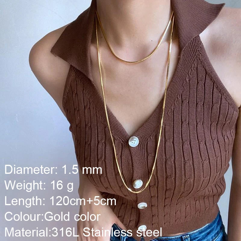 Double Layer Snake Chains Neckalce Sets for Women Stainless Steel Long Necklace Gold Color Chaoker Fashion Jewelry High Quality