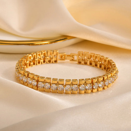 Paperclip Chain Bracelet 14K Gold Plated Cubic Zirconia Watch Strap Chunky Link Adjustable Stackable Jewelry for Women Girl Gift