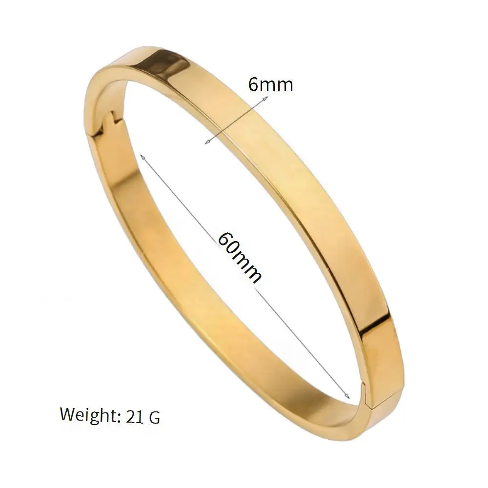 Hot Selling Women'S Simple Widened Glossy Fashionable Open Buckle Stainless Steel Bracelet, Vacuum Plated Non Fading