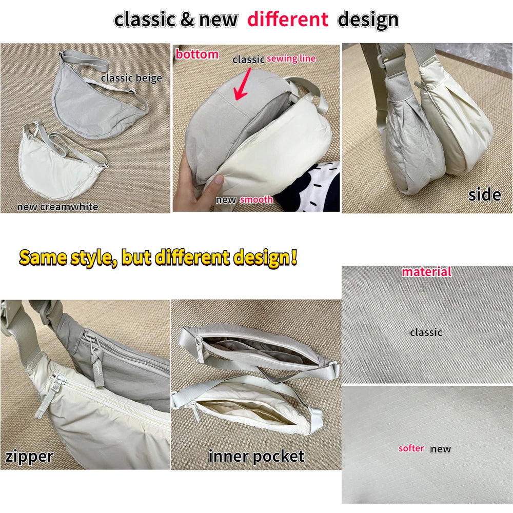Solid Color Women'S Portable Shoulder Bag Simple Female Nylon Cloth Padded Crossbody Bags Travel Purse Handbags Messenger Bag