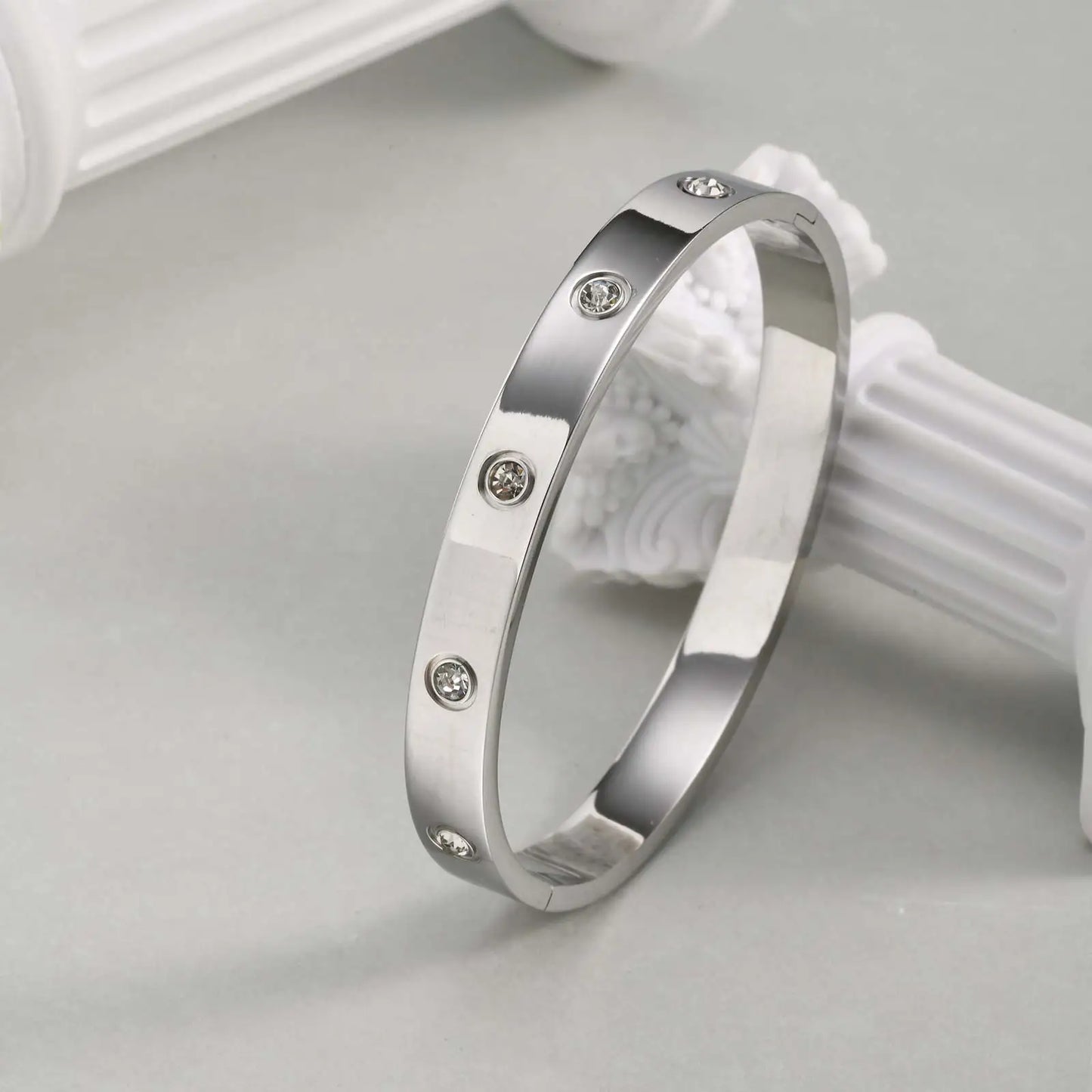 Luxurious Cubic Zircon Openable Bracelet for Women ,Stainless Steel round Bangle Bracelets,Charm Jewelry Gifts