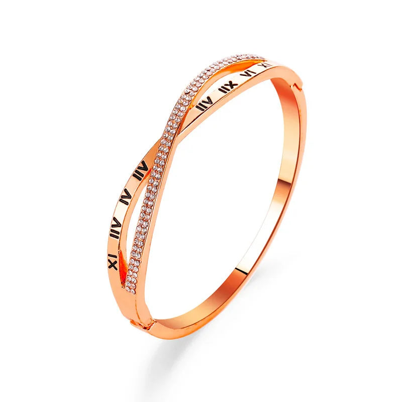 Classic Cross Roman Numeral Bracelet for Women Fashion Stainless Steel Rhinestone Bracelet Casual Party Luxury Jewelry Lady Gift