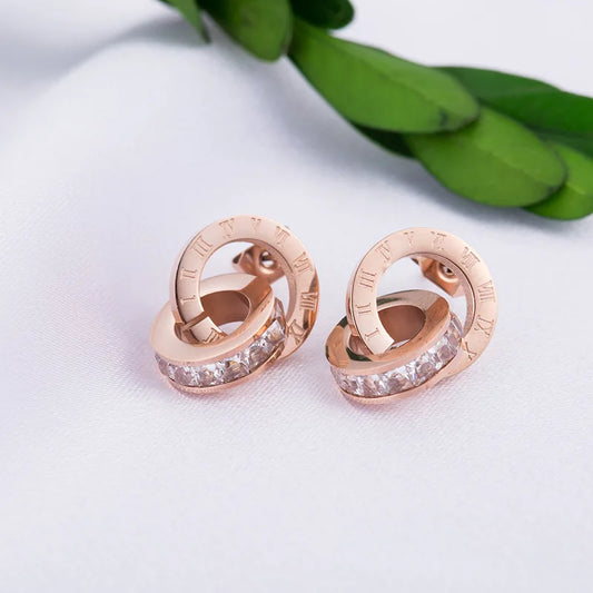 316 Stainless Steel Shine AAA CZ Diameter Roman Numeral Stud Earrings for Women High Quality Brand Jewelry