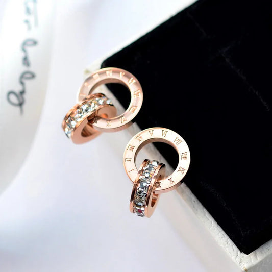316 Stainless Steel Shine AAA CZ Diameter Roman Numeral Stud Earrings for Women High Quality Brand Jewelry