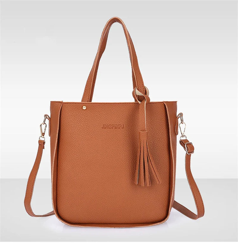 Four-Piece Tassel Bucket Women Shoulder Bag