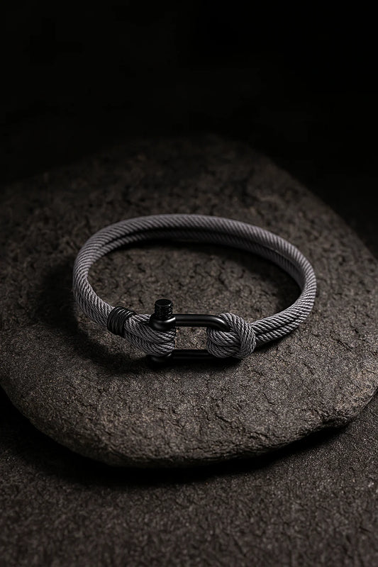 Gray Rope Bracelet – Men’S Nautical Bracelet with Black Stainless Steel Clasp