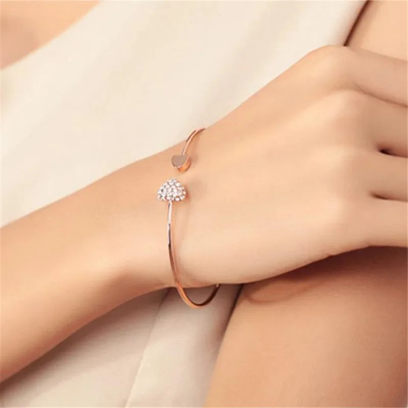 Fashion Adjustable Crystal Double Heart Bow Bilezik Cuff Opening Bracelet for Women Jewelry 2026 New Years Gift Mujer Pulseras