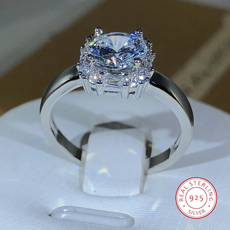 Original Four-Claw 925 Silver Color Wedding Rings for Women Square AAAAA Big White Zircon Engagement Rings Jewelry