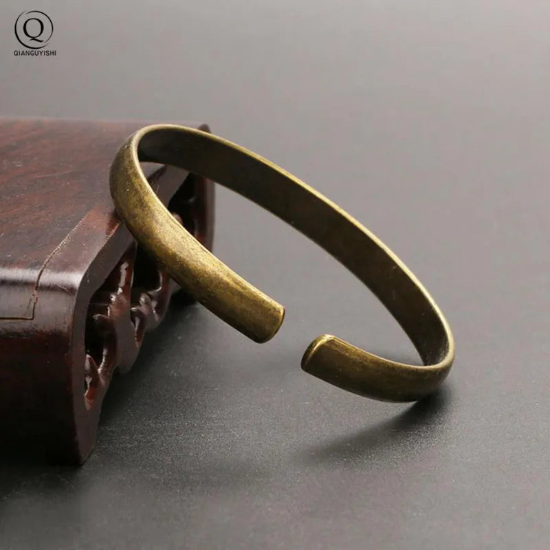 Vintage Brass Royal Bangles Lady Cuff Bracelet Glossy Pure Copper Ancient Women Wristbands Jewelry Girlfriend Christmas Day Gift