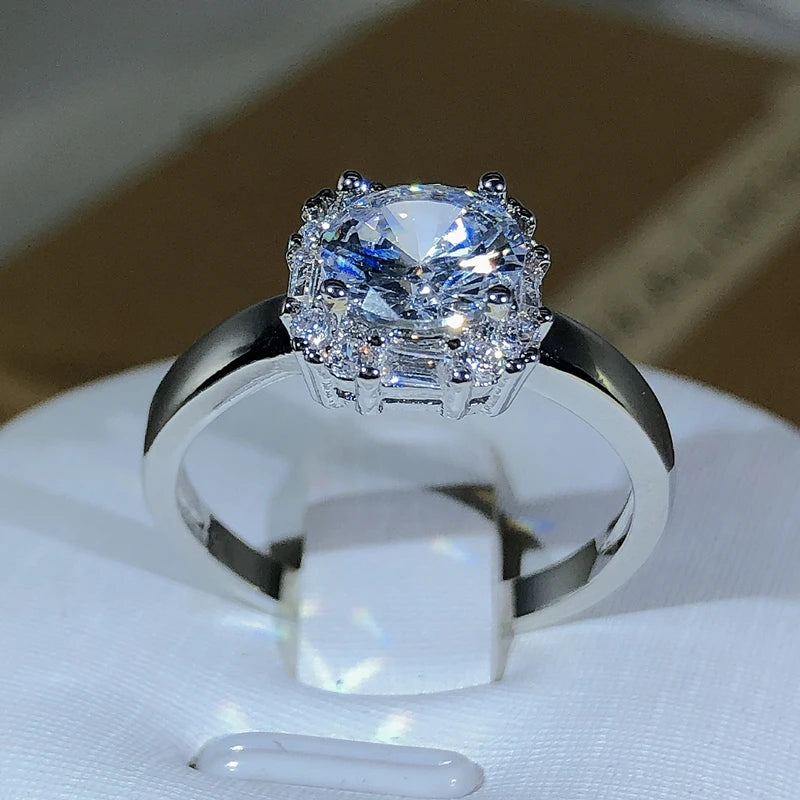Original Four-Claw 925 Silver Color Wedding Rings for Women Square AAAAA Big White Zircon Engagement Rings Jewelry