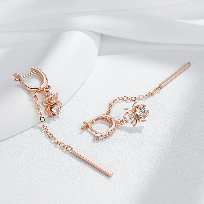 Hot Trend Long Tassel Spider Dangle Earrings for Women Fashion 585 Rose Gold Color with Natural Zircon Fine Daily Jewelry