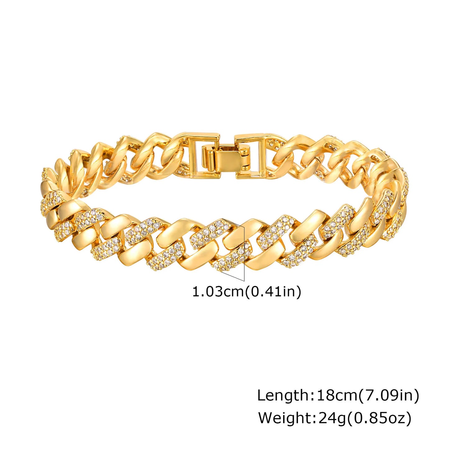 Paperclip Chain Bracelet 14K Gold Plated Cubic Zirconia Watch Strap Chunky Link Adjustable Stackable Jewelry for Women Girl Gift