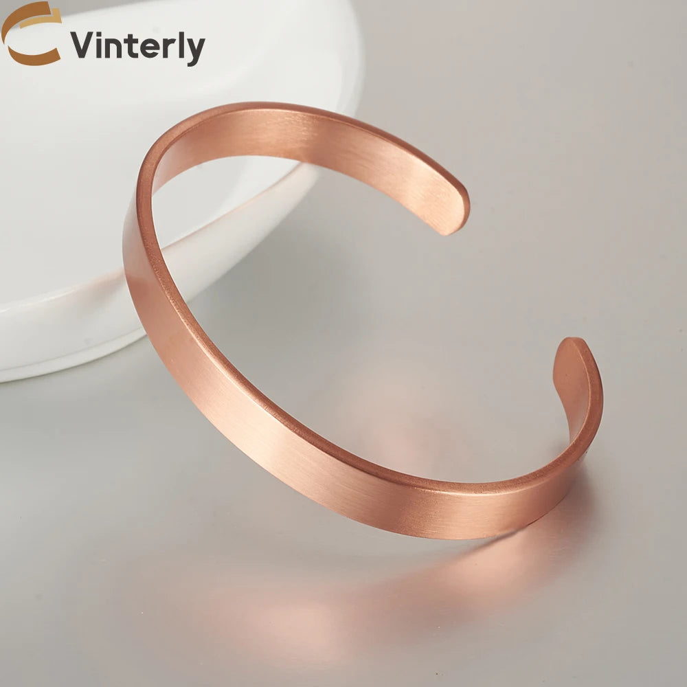 Pure Copper Bracelets for Women Men Unisex 8Mm Wide Adjustable Cuff Bangles Female Resizable Jewelry Soft Solid Copper