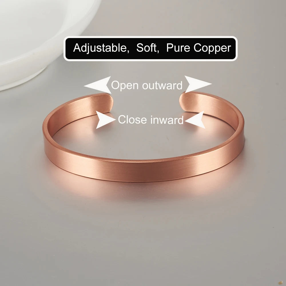 Pure Copper Bracelets for Women Men Unisex 8Mm Wide Adjustable Cuff Bangles Female Resizable Jewelry Soft Solid Copper