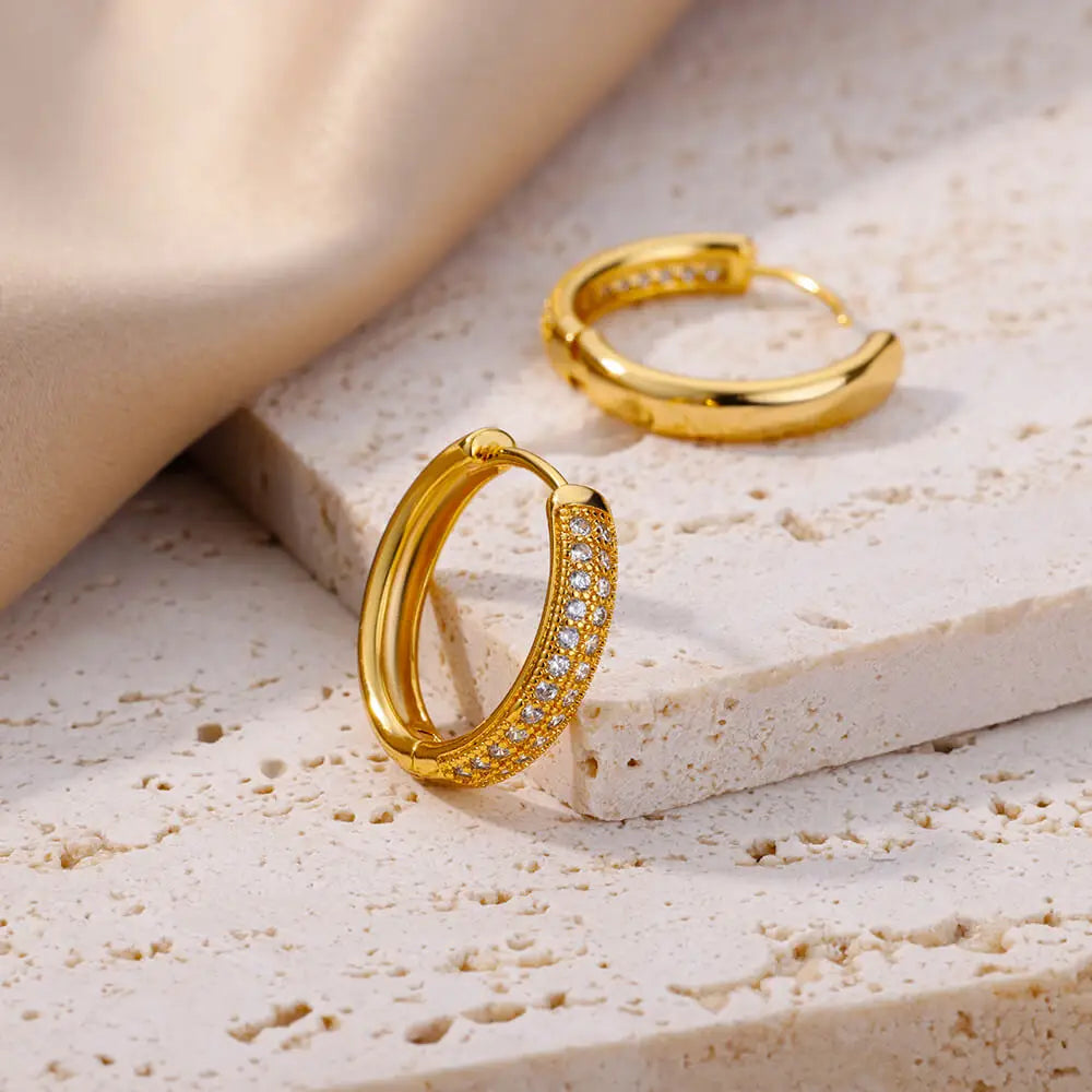 Zircon round Bead Earrings for Women Stainless Steel Gold Plated Bead Hoop Earring Wedding Luxury Jewelry Gift Bijoux Femme