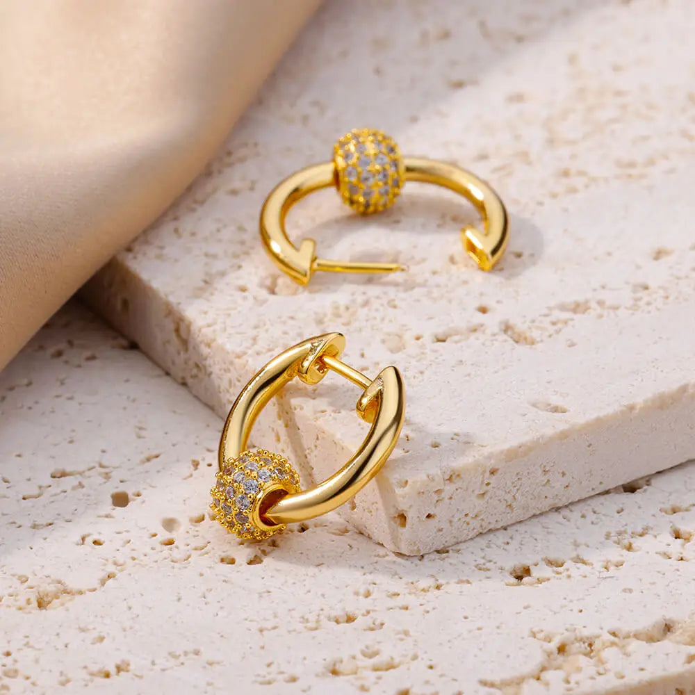 Zircon round Bead Earrings for Women Stainless Steel Gold Plated Bead Hoop Earring Wedding Luxury Jewelry Gift Bijoux Femme