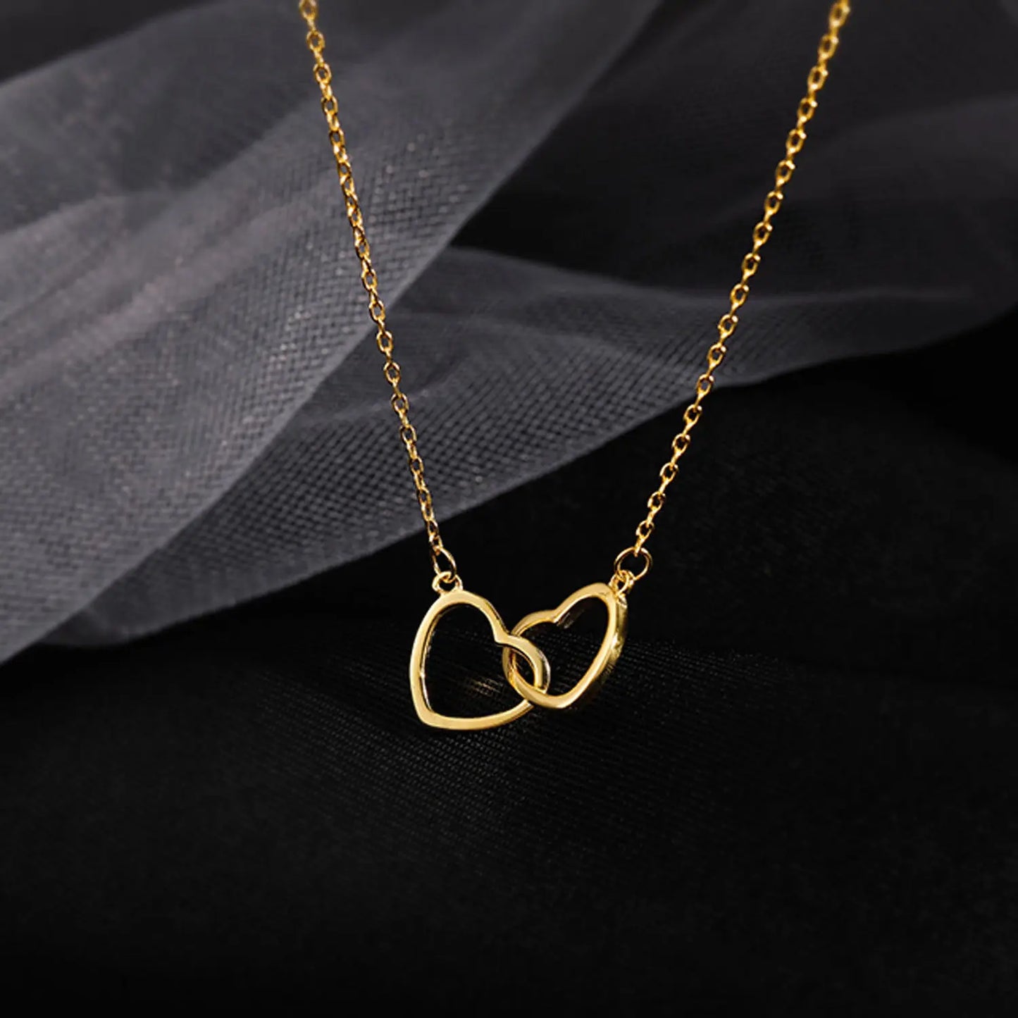 Double Hollow Hearts Necklace Women Fashion Stainless Steel Gold Color Chain Choker Minimalist Jewelry Valentine'S Day Gift