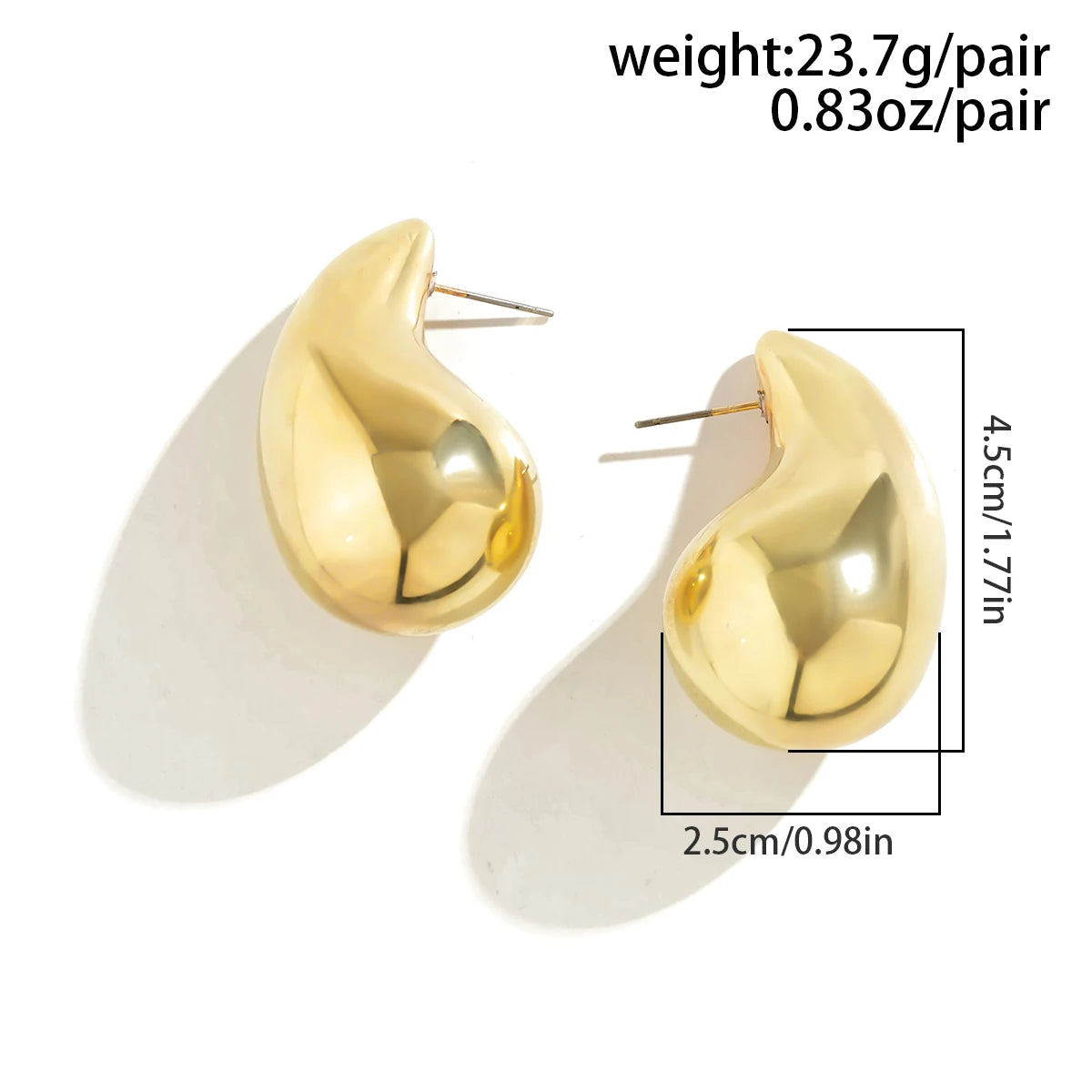 Exaggerated Large Water Drop Metal Earrings for Women Retro Gold Color Smooth Chunky Earrings Party Jewelry Gifts