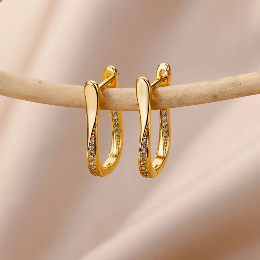 Zircon round Bead Earrings for Women Stainless Steel Gold Plated Bead Hoop Earring Wedding Luxury Jewelry Gift Bijoux Femme