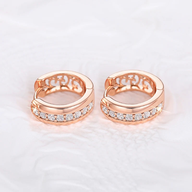 Rose Gold Color Hoop Earrings for Women Inlaid Shiny Crystal CZ Simple Elegant Girls Circle Earrings Statement Jewelry