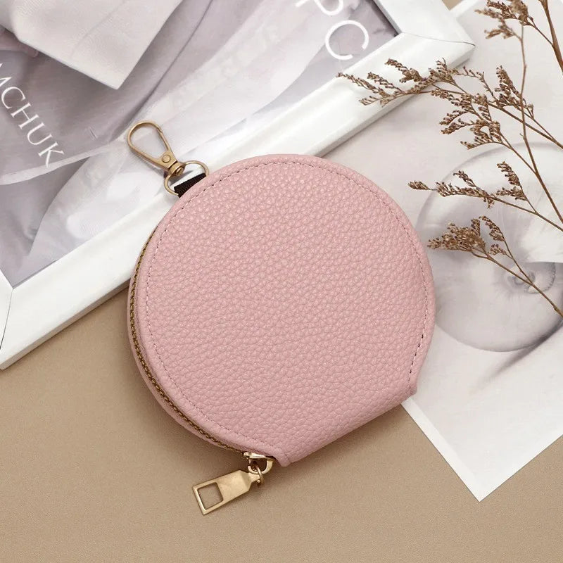 Round Mini Wallet for Women Portable Key Coin Bag Makeup Bag Multi Functional Student Wallet Card Holder Female Zipper Purses