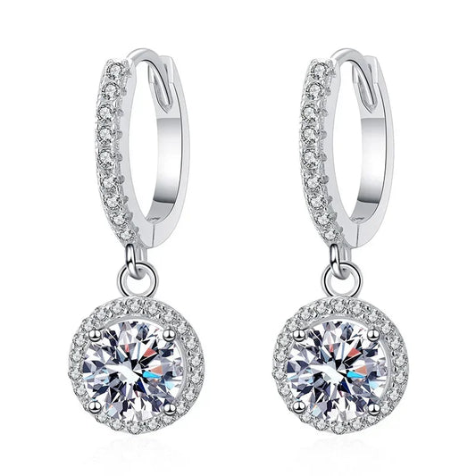 925 Sterling Silver 1 Carat Moissanite round Earrings for Women Luxury Evening Style