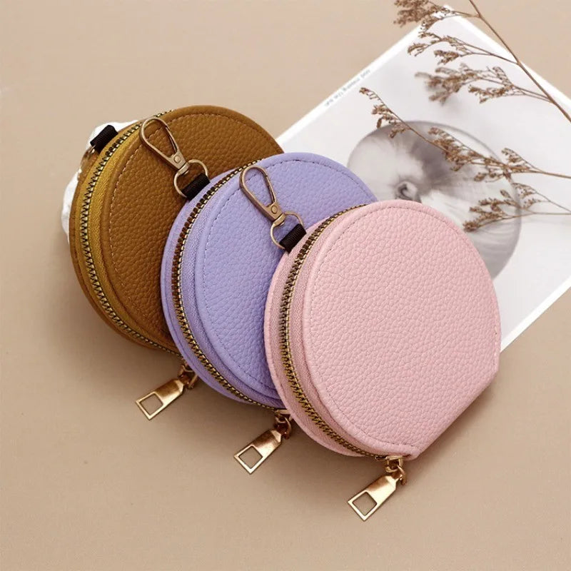 Round Mini Wallet for Women Portable Key Coin Bag Makeup Bag Multi Functional Student Wallet Card Holder Female Zipper Purses