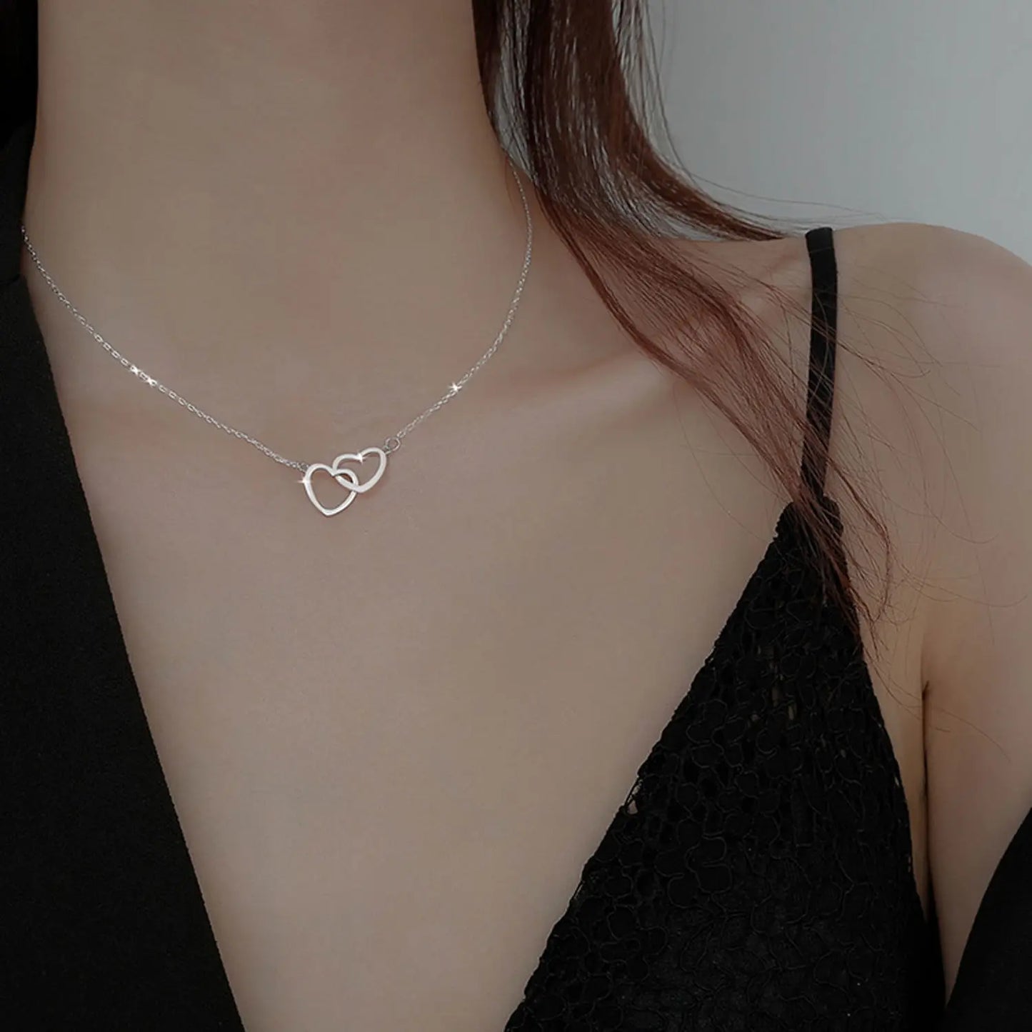 Double Hollow Hearts Necklace Women Fashion Stainless Steel Gold Color Chain Choker Minimalist Jewelry Valentine'S Day Gift