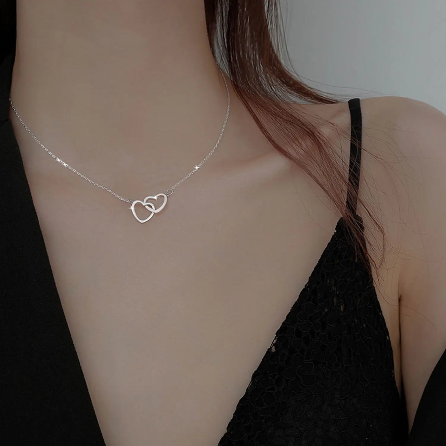 Double Hollow Hearts Necklace Women Fashion Stainless Steel Gold Color Chain Choker Minimalist Jewelry Valentine'S Day Gift