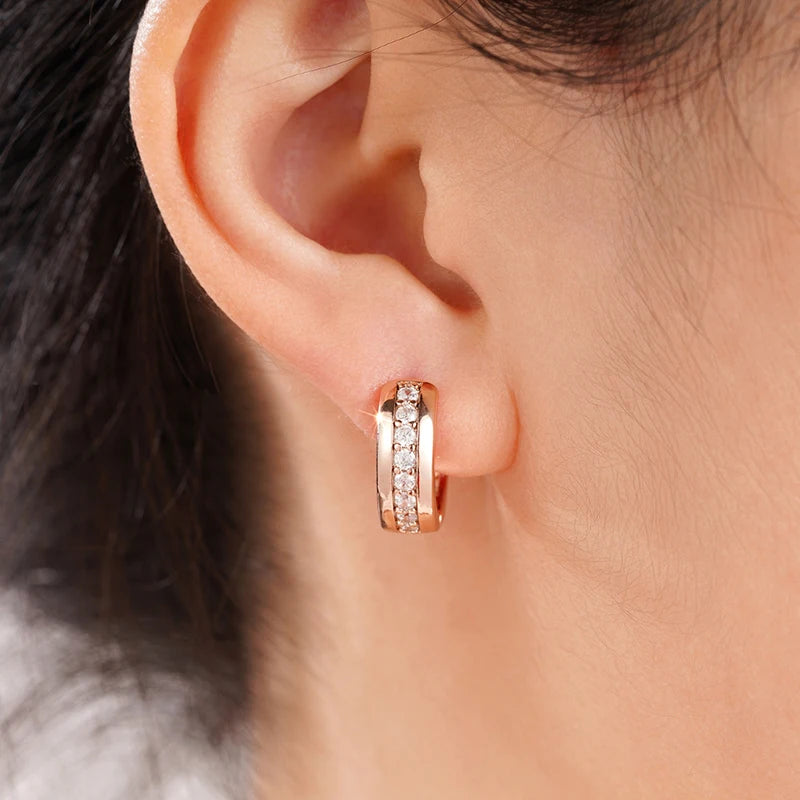 Rose Gold Color Hoop Earrings for Women Inlaid Shiny Crystal CZ Simple Elegant Girls Circle Earrings Statement Jewelry
