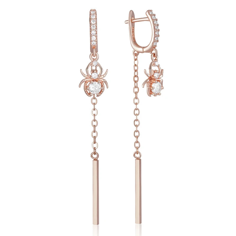 Hot Trend Long Tassel Spider Dangle Earrings for Women Fashion 585 Rose Gold Color with Natural Zircon Fine Daily Jewelry