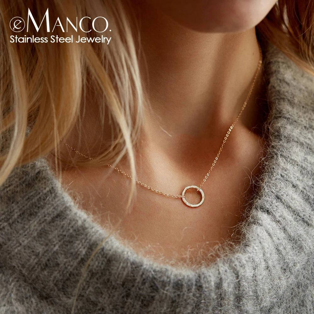 Emanco Statement Necklace Women Dainty Stainless Steel Necklace Choker Pendant Necklace Fashion Jewelry