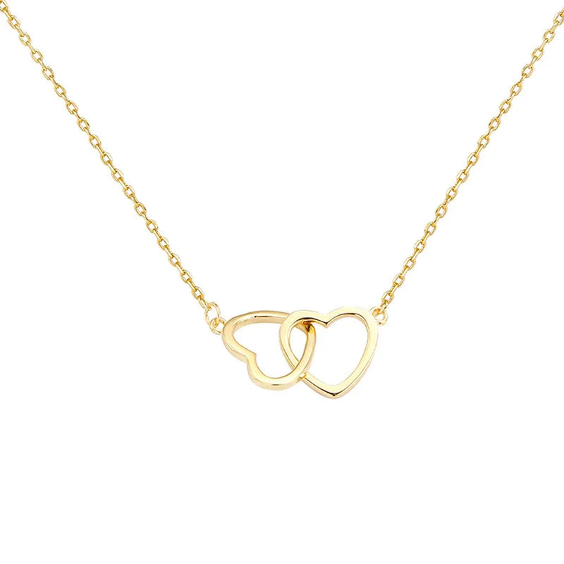 Double Hollow Hearts Necklace Women Fashion Stainless Steel Gold Color Chain Choker Minimalist Jewelry Valentine'S Day Gift