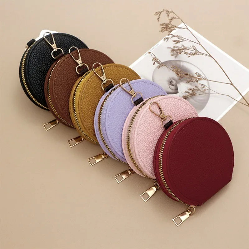 Round Mini Wallet for Women Portable Key Coin Bag Makeup Bag Multi Functional Student Wallet Card Holder Female Zipper Purses