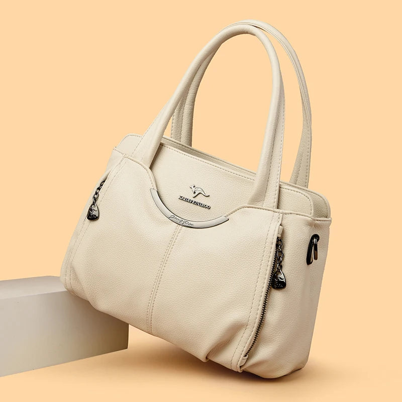 2024 New Multi Pocket Women'S Handbag High Quality Soft Leather Female Shoulder Bag Luxury Designer Girl Tote Bolsas Sac a Main