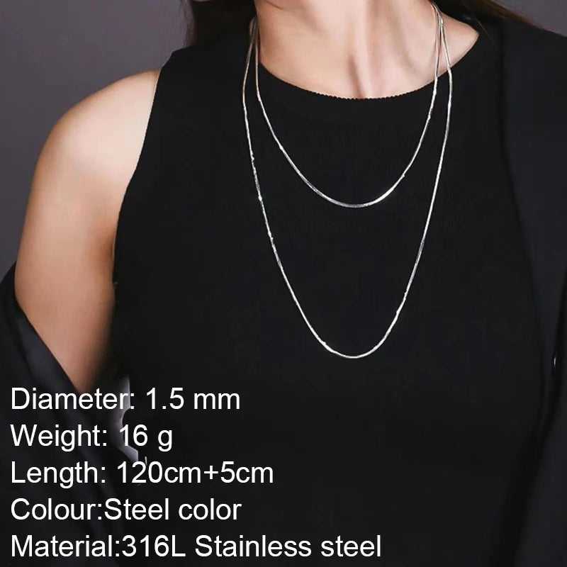 Double Layer Snake Chains Neckalce Sets for Women Stainless Steel Long Necklace Gold Color Chaoker Fashion Jewelry High Quality