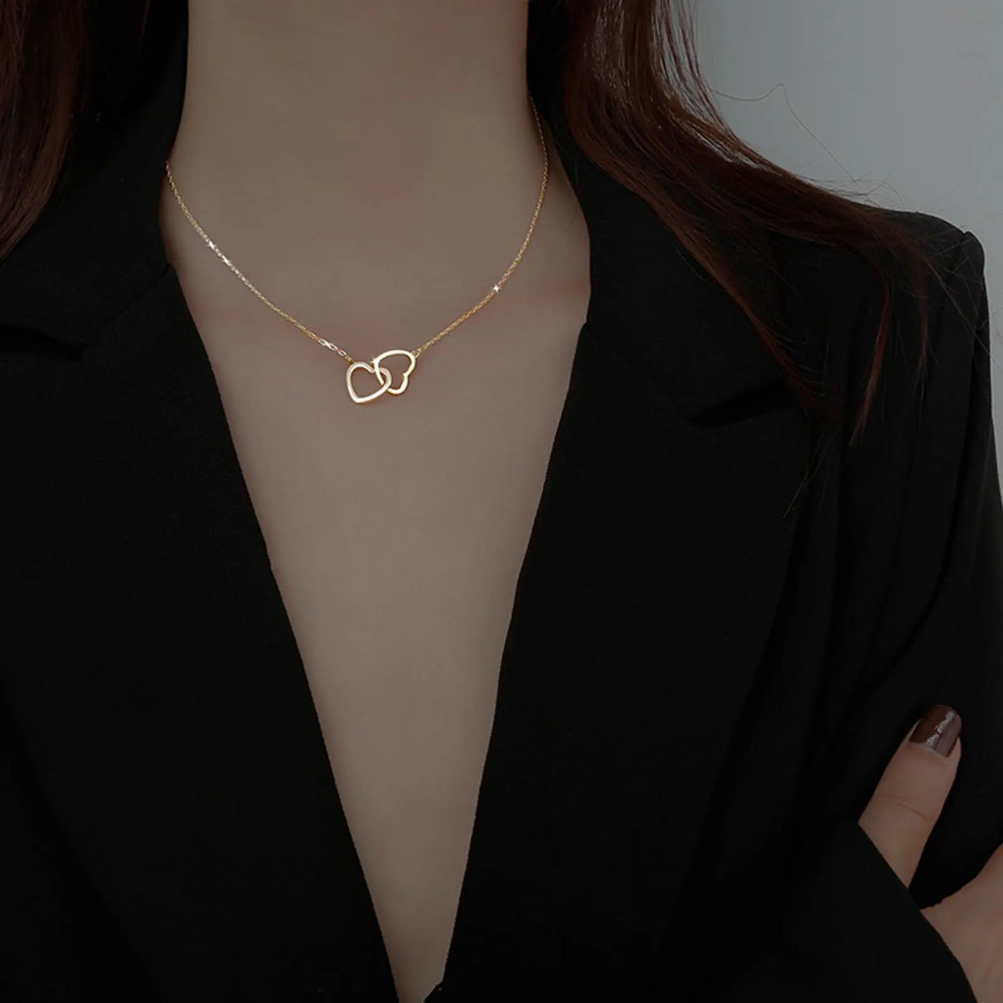 Double Hollow Hearts Necklace Women Fashion Stainless Steel Gold Color Chain Choker Minimalist Jewelry Valentine'S Day Gift