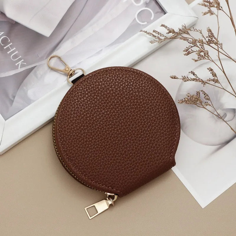 Round Mini Wallet for Women Portable Key Coin Bag Makeup Bag Multi Functional Student Wallet Card Holder Female Zipper Purses