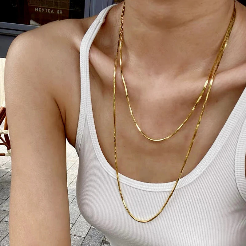 Double Layer Snake Chains Neckalce Sets for Women Stainless Steel Long Necklace Gold Color Chaoker Fashion Jewelry High Quality