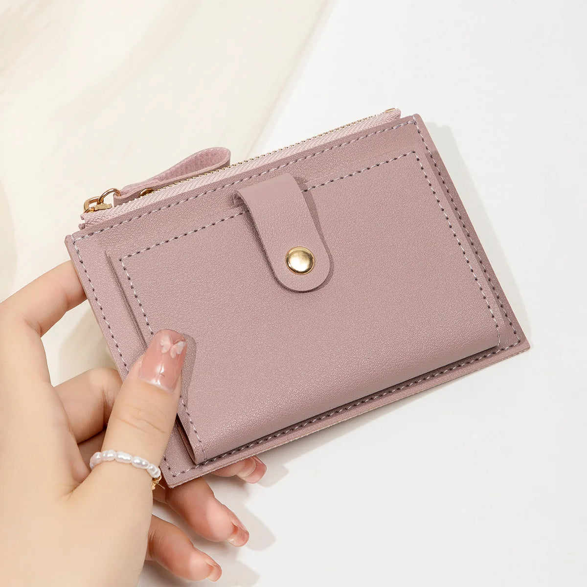 Minimalist and Fashionable Women'S Short Card Bag, Ultra-Thin Mini PU Leather Zero Wallet, Women'S Credit Card Holder Wallet
