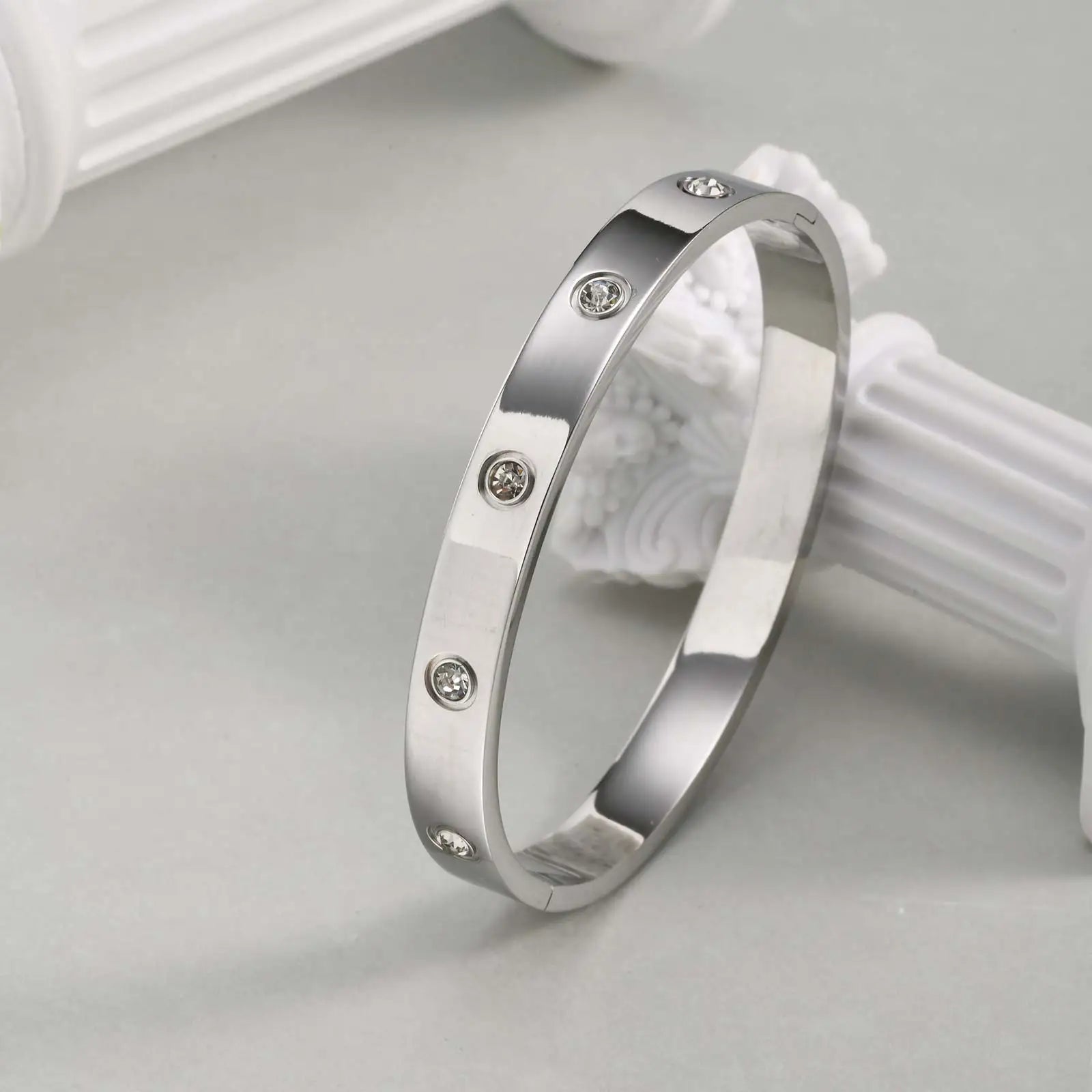Luxurious Cubic Zircon Openable Bracelet for Women ,Stainless Steel round Bangle Bracelets,Charm Jewelry Gifts