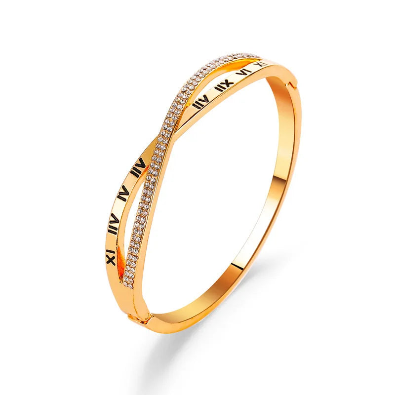 Classic Cross Roman Numeral Bracelet for Women Fashion Stainless Steel Rhinestone Bracelet Casual Party Luxury Jewelry Lady Gift
