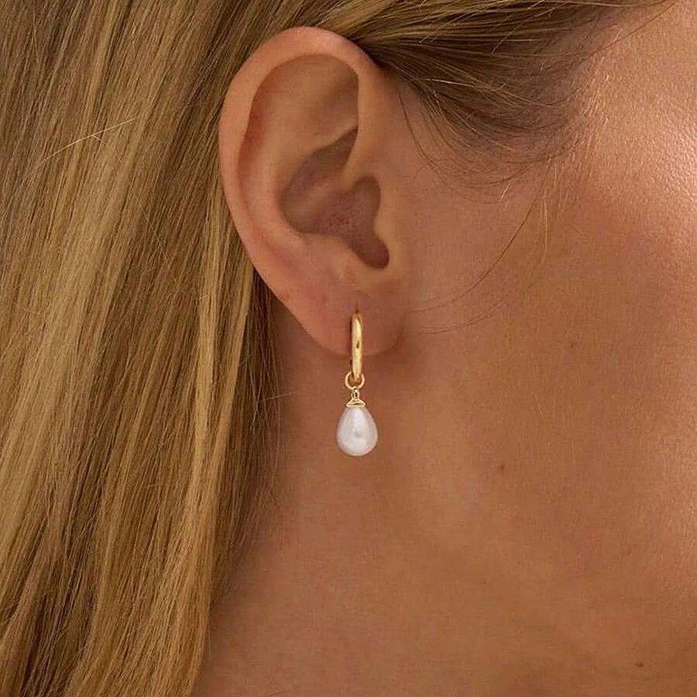Stainless Steel Teardrop-Shaped Imitation Pearl Pendant Earrings Women'S Everyday Commute Elegant Style Ear Jewelry Accessories